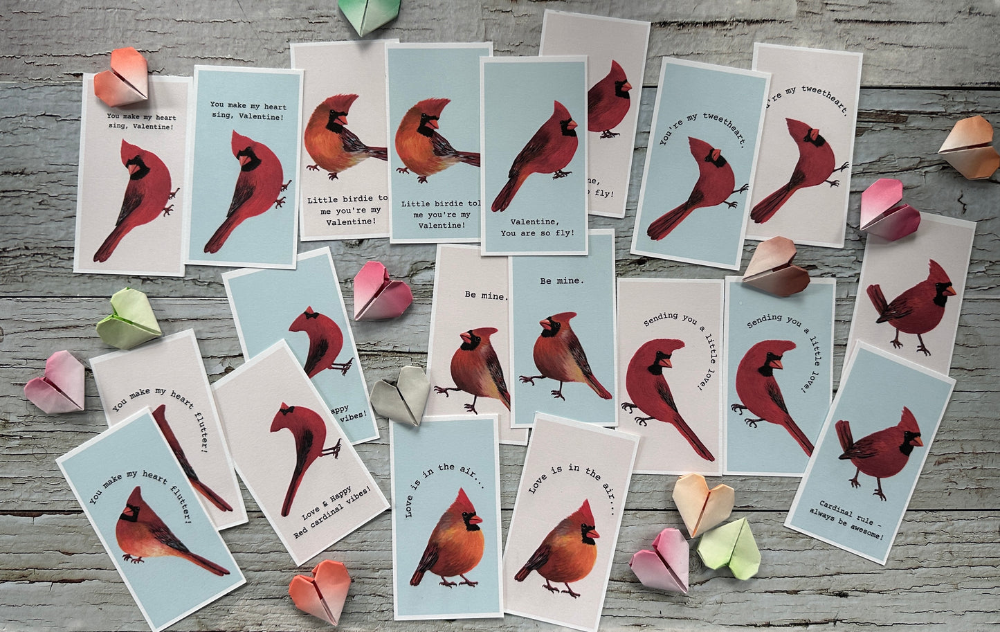 20 Mini Red Cardinal Bird Valentines Cards for School Kids (Digital Download)