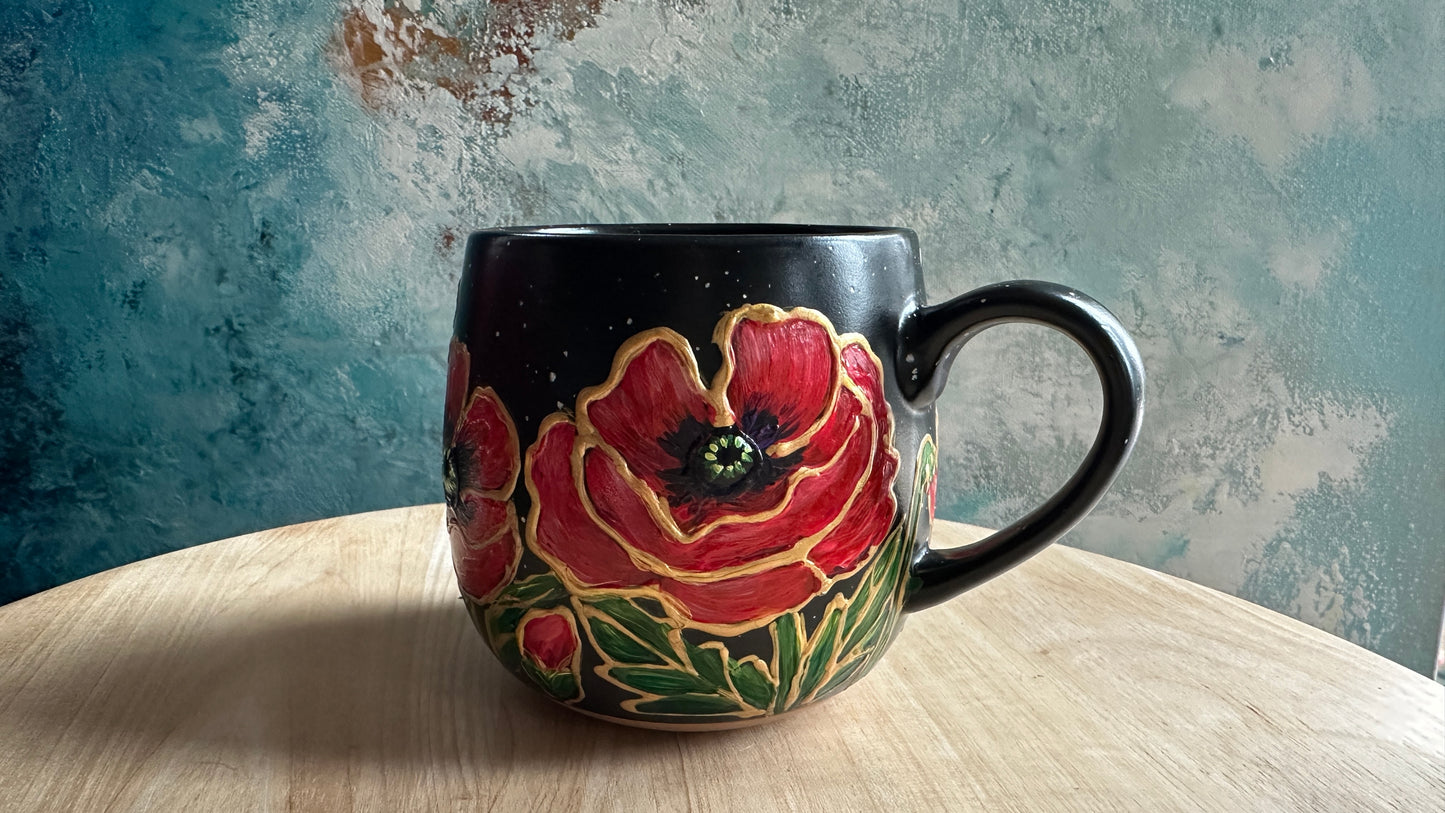 Hand Painted Poppy Mug