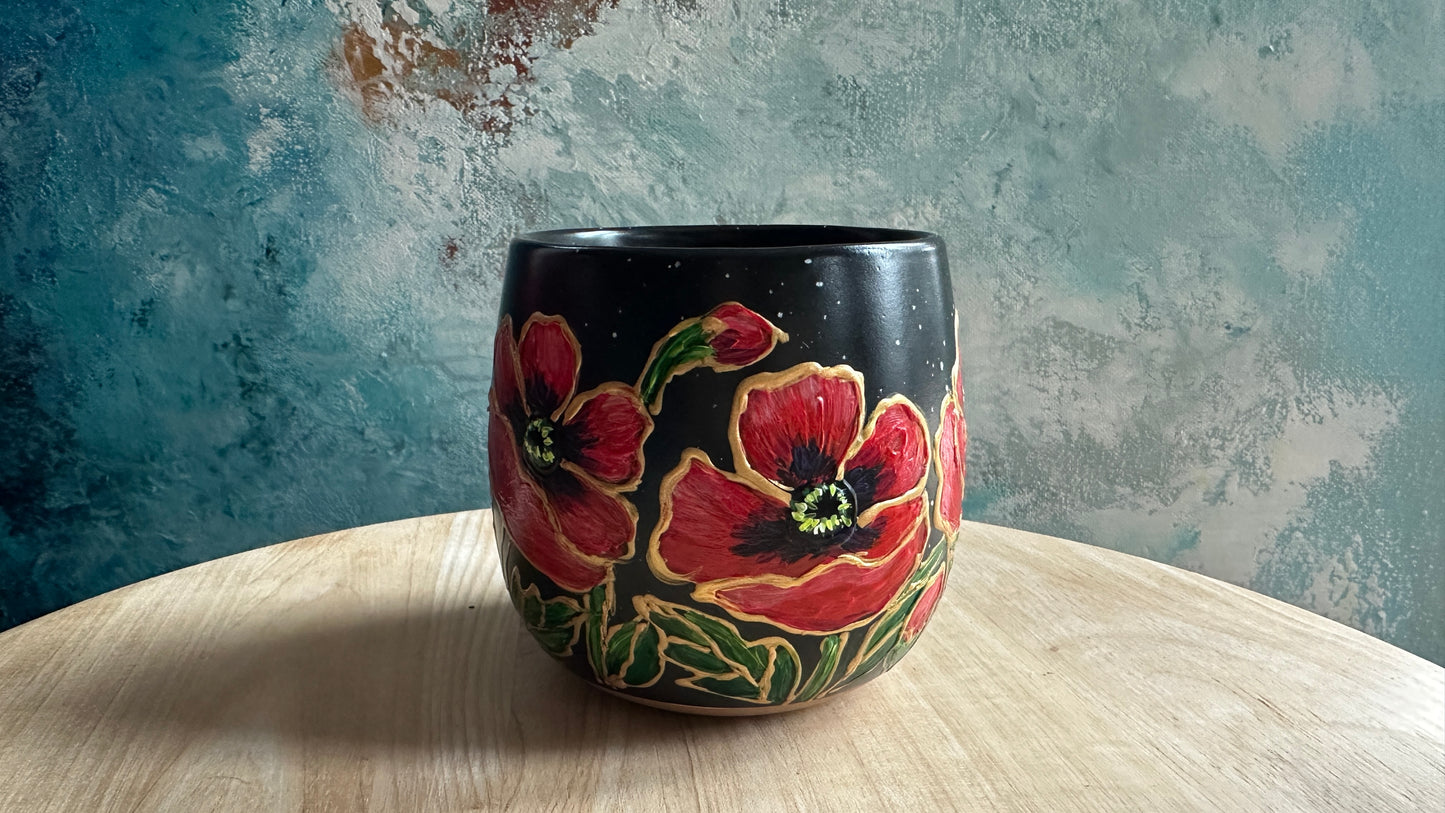 Hand Painted Poppy Mug