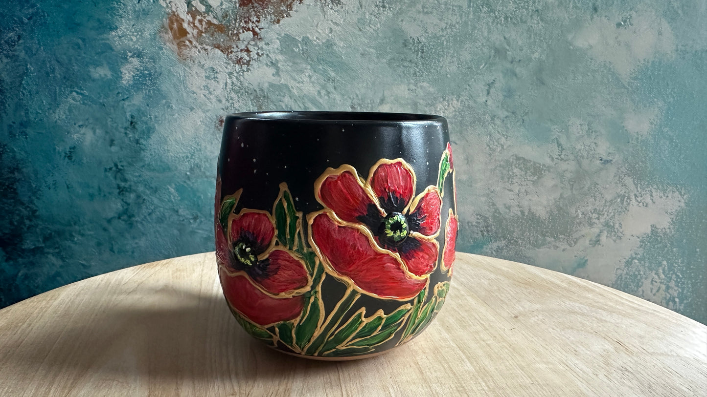 Hand Painted Poppy Mug