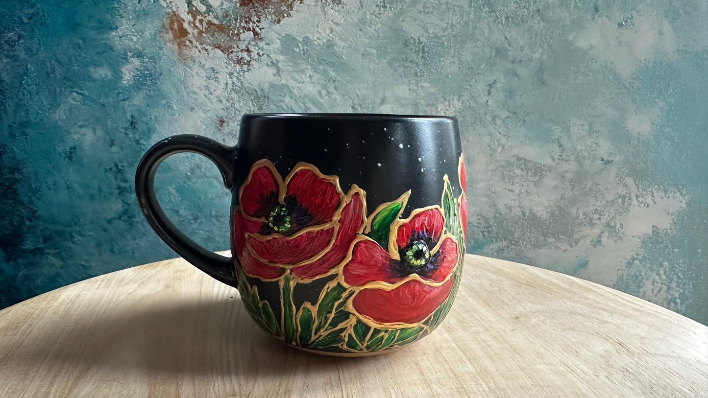 Hand Painted Poppy Mug