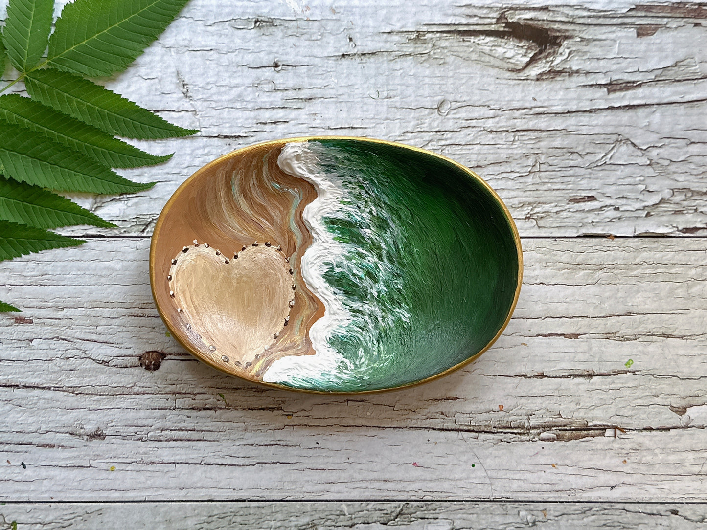 Hand Painted Beach Wedding Ring Dish, Gift for Couple