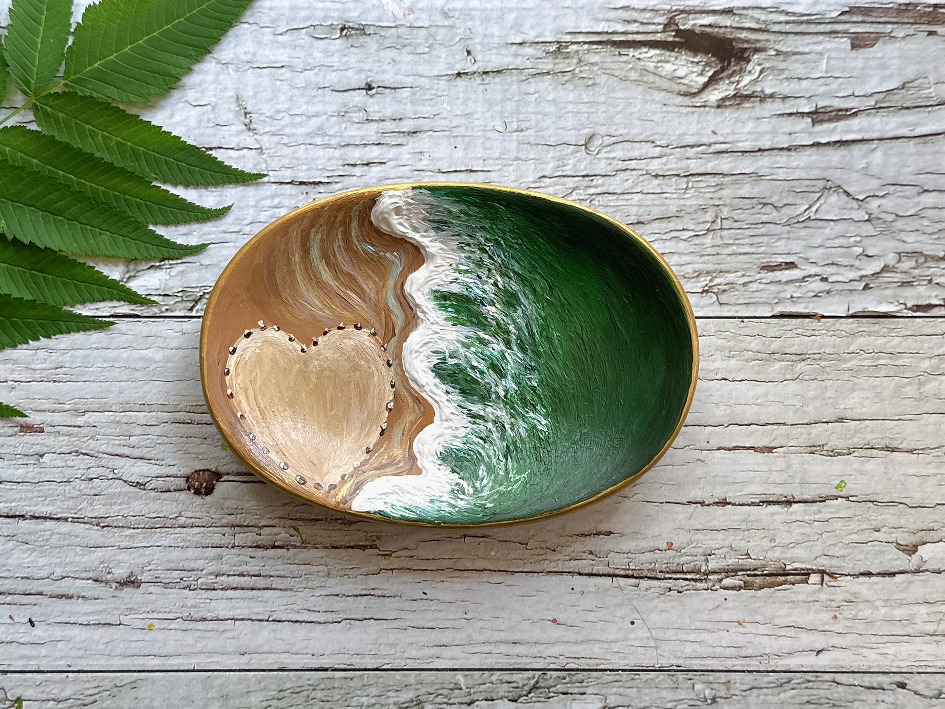 Hand Painted Beach Wedding Ring Dish, Gift for Couple