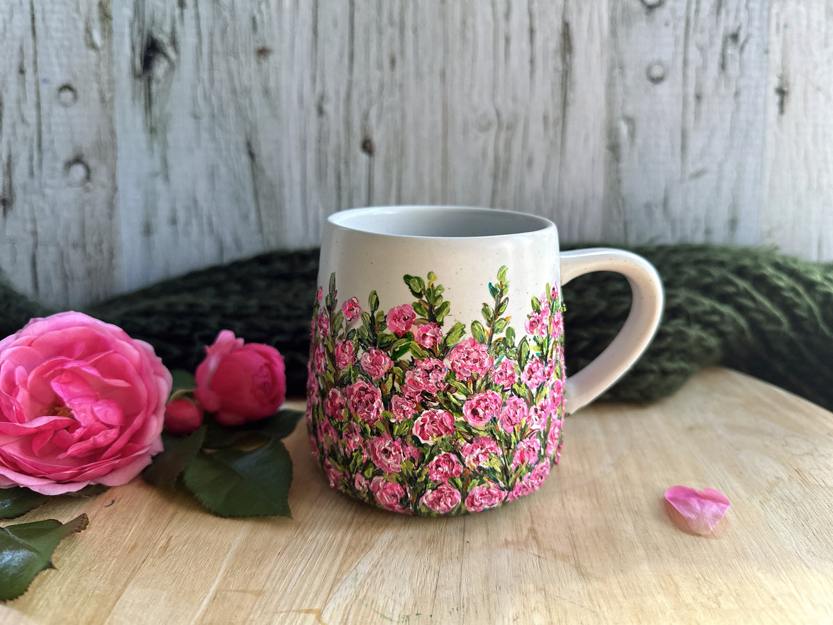 Hand Painted Pink Rose Mug