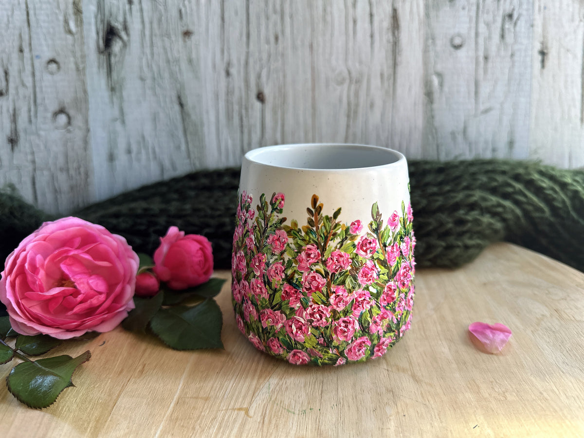 Hand Painted Pink Rose Mug