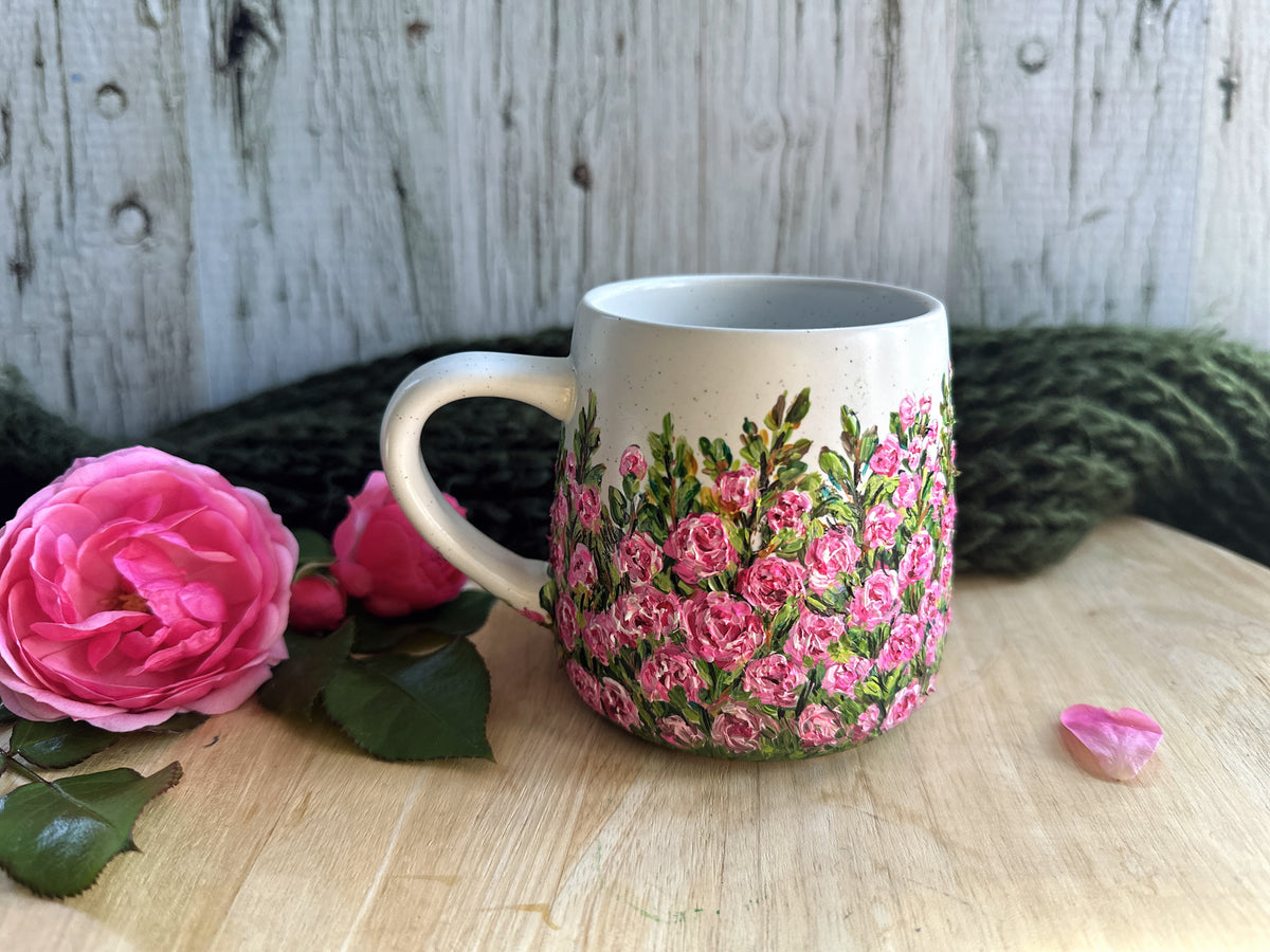 Hand Painted Pink Rose Mug