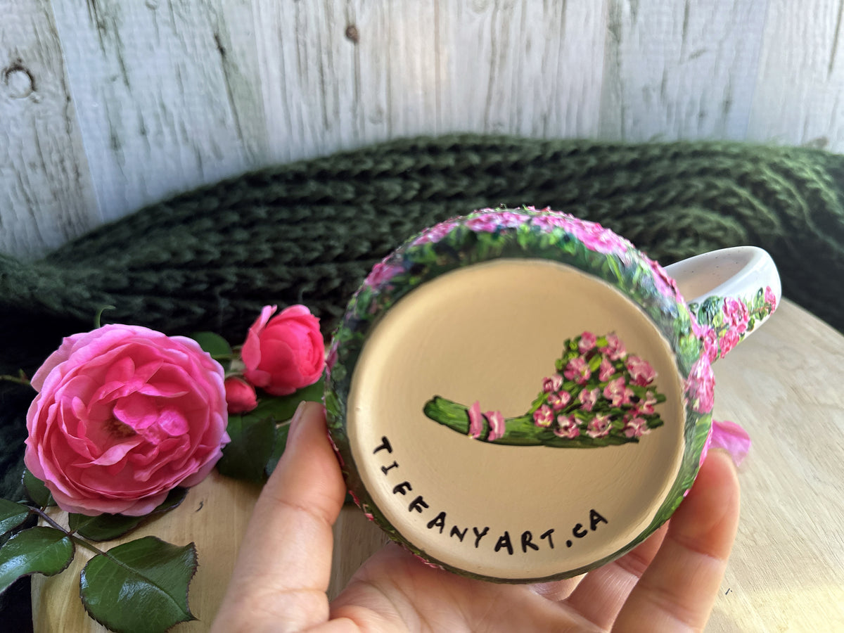 Hand Painted Pink Rose Mug