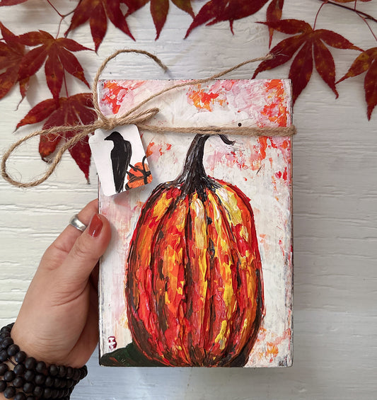 Tall Pumpkin Painting on Wood, 5.5x8"