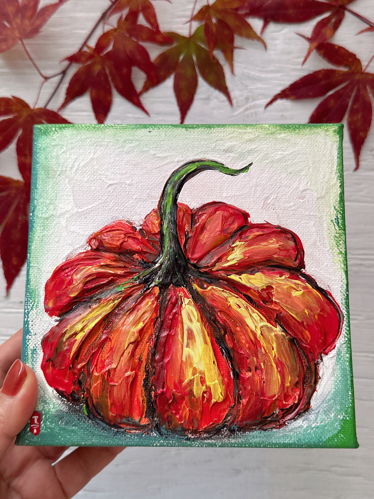 Small Orange Pumpkin Painting, 6x6" Canvas
