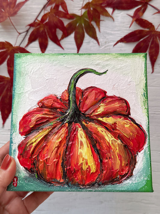 Small Orange Pumpkin Painting, 6x6" Canvas