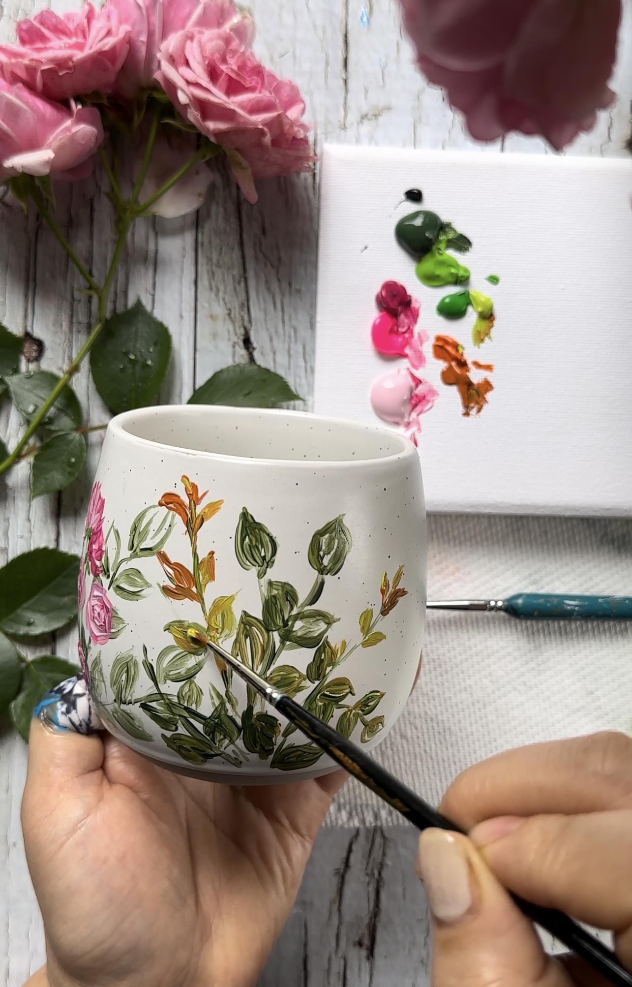 Hand Painted Rose Mug