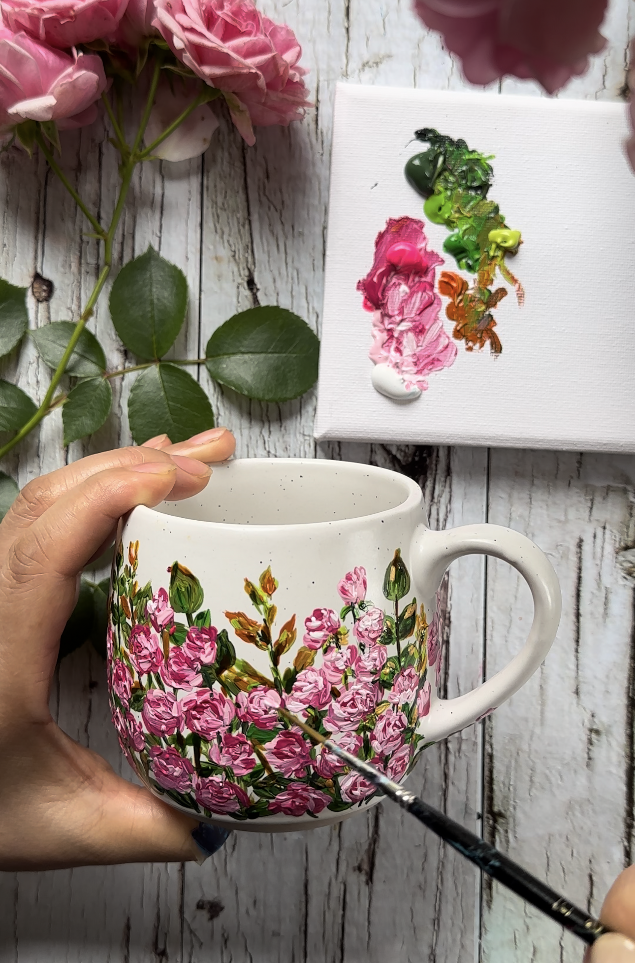 Hand Painted Rose Mug