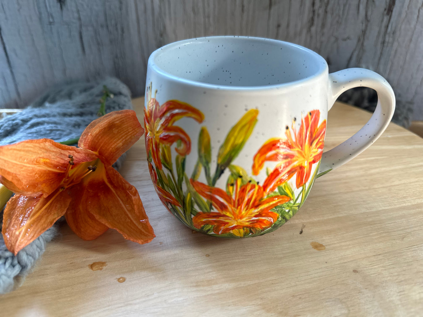 Hand Painted Tiger Lily Flower Mug