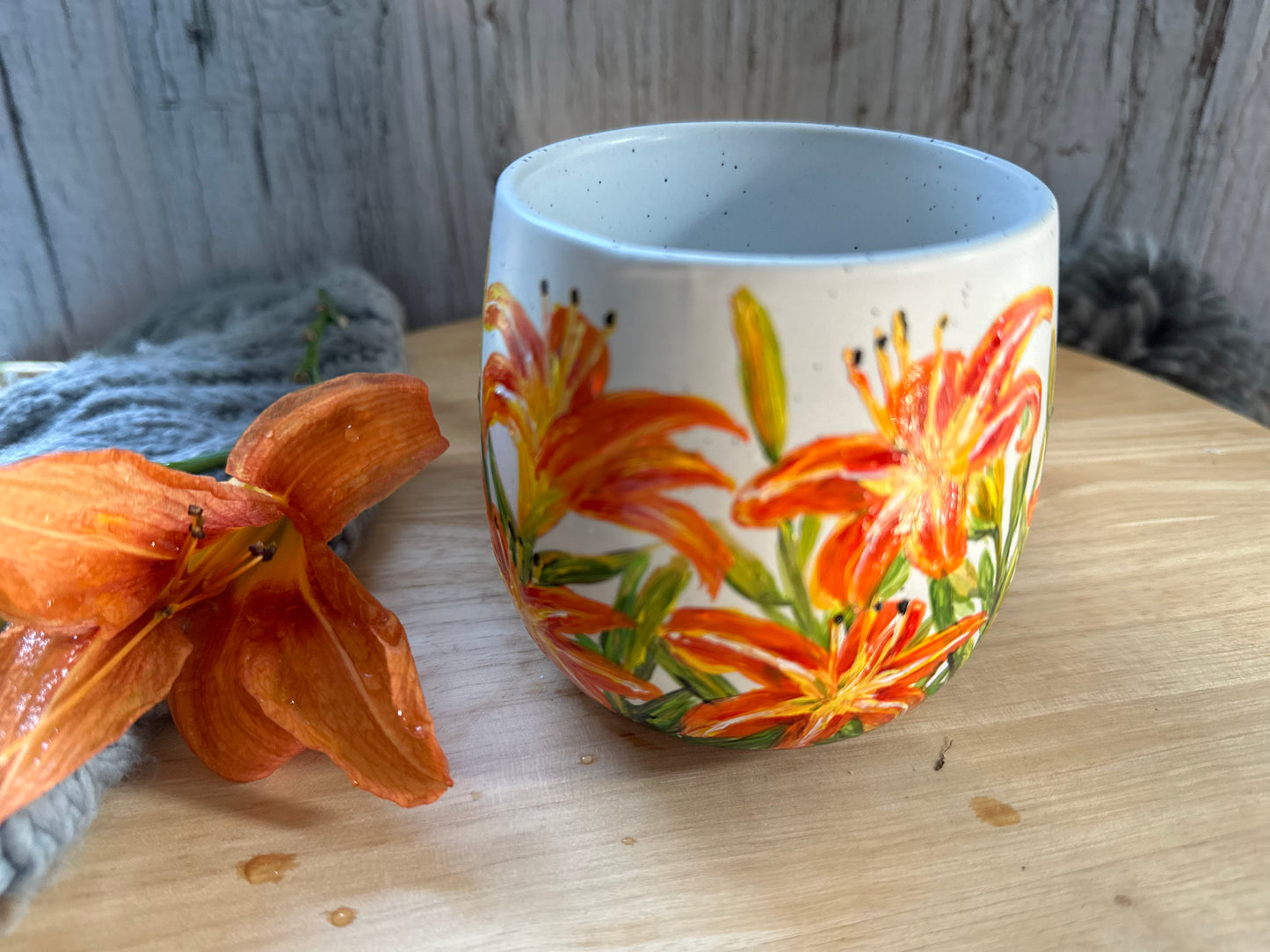 Hand Painted Tiger Lily Flower Mug