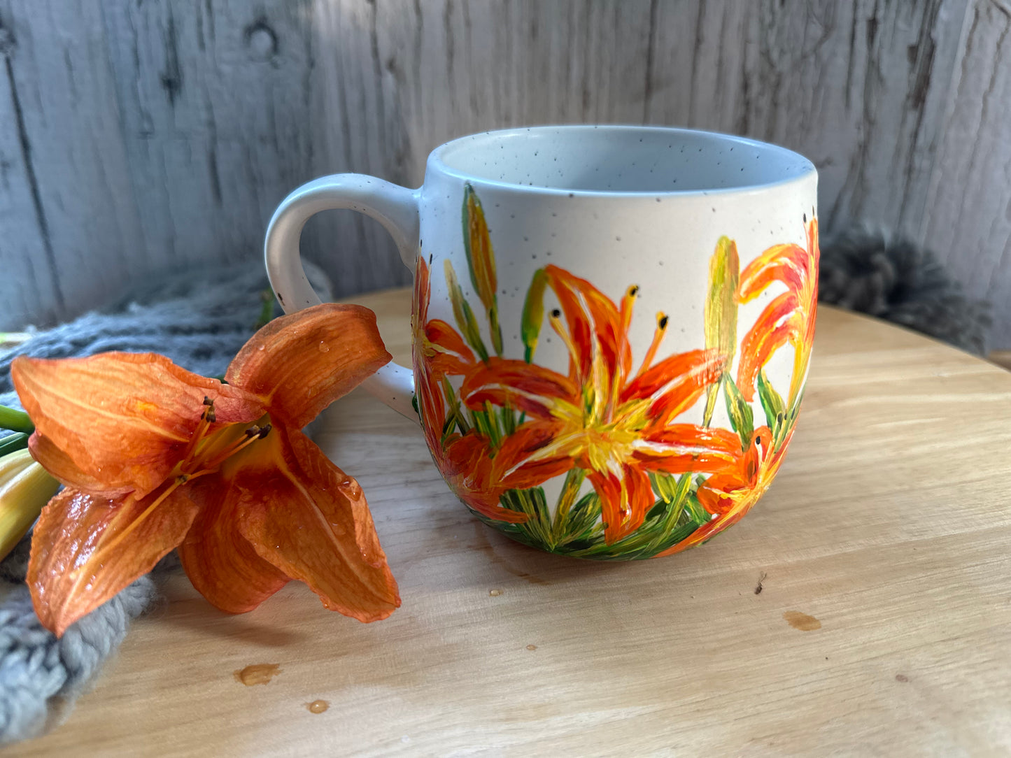 Hand Painted Tiger Lily Flower Mug