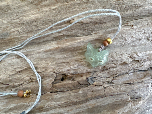 Jade Fox Head Necklace, Natural Untreated Jade