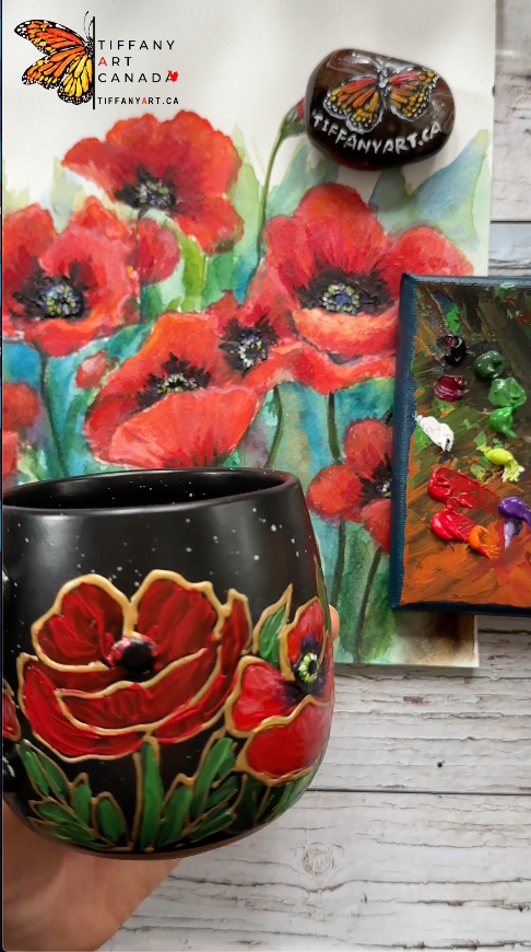 Hand Painted Poppy Mug