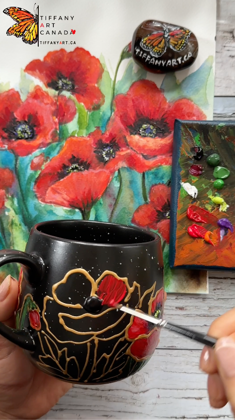 Hand Painted Poppy Mug