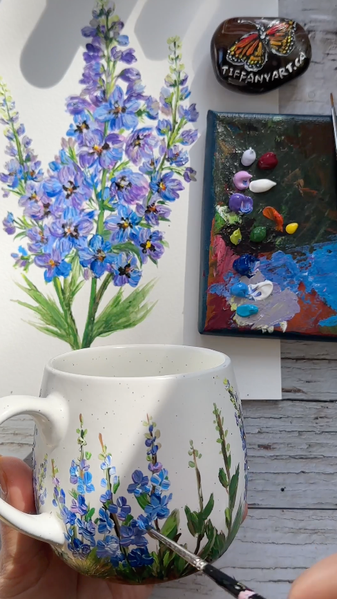 Hand Painted Larkspur Mug