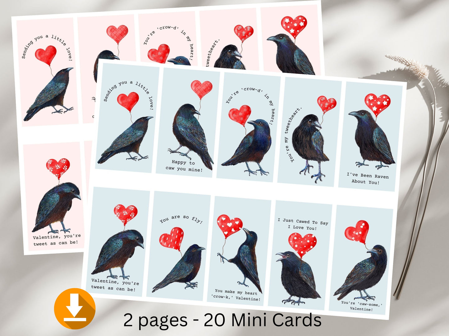 20 Min Crow Valentines Cards