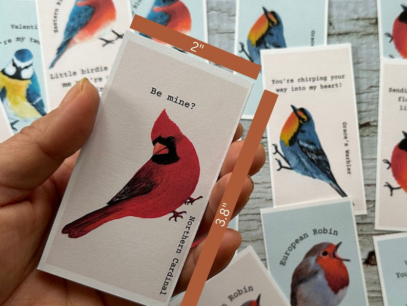 Set of 20 Mini Bird Valentines Cards for School Kids (Digital Download)