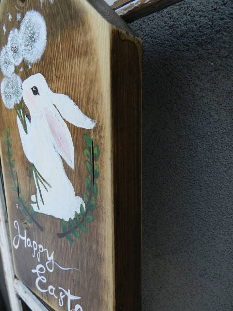 Easter Bunny Painting on Wood, Easter Decoration, Easter Wood Sign, Easter Door Decor, Spring Bunny Gift, Spring Decor, Bunny Lover Gift