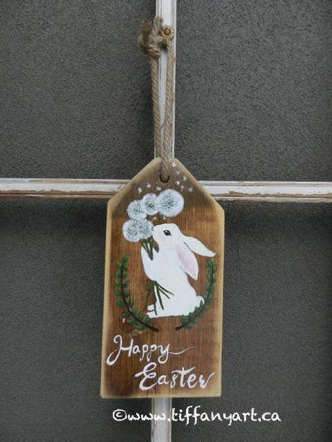 Easter Bunny Painting on Wood, Easter Decoration, Easter Wood Sign, Easter Door Decor, Spring Bunny Gift, Spring Decor, Bunny Lover Gift