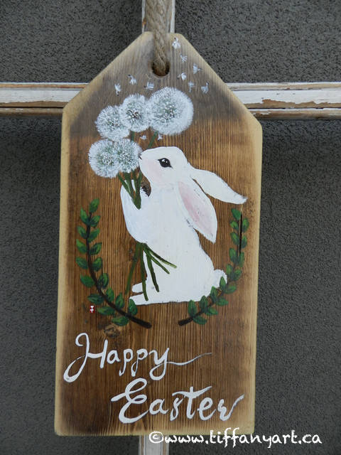Easter Bunny Painting on Wood, Easter Decoration, Easter Wood Sign, Easter Door Decor, Spring Bunny Gift, Spring Decor, Bunny Lover Gift