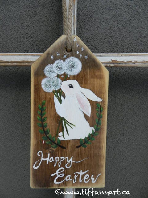 Easter Bunny Painting on Wood, Easter Decoration, Easter Wood Sign, Easter Door Decor, Spring Bunny Gift, Spring Decor, Bunny Lover Gift