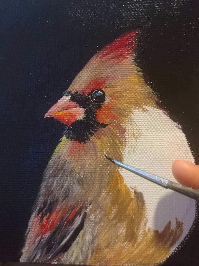 Set of 2 Cardinal Painting 6" x 6", Cardinal Bird Artwork, Red Cardinal Bird, Bird Lover Gift, Cardinal Memorial gift, Cardinal Sympathy