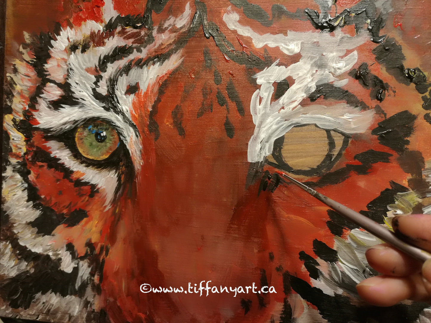 Original Tiger Painting on Wood, Wild Animal Painting, Wildlife Art, Tiger Art, Tiger Gift for Him, Father's Day Gift, Tiger Wall Art