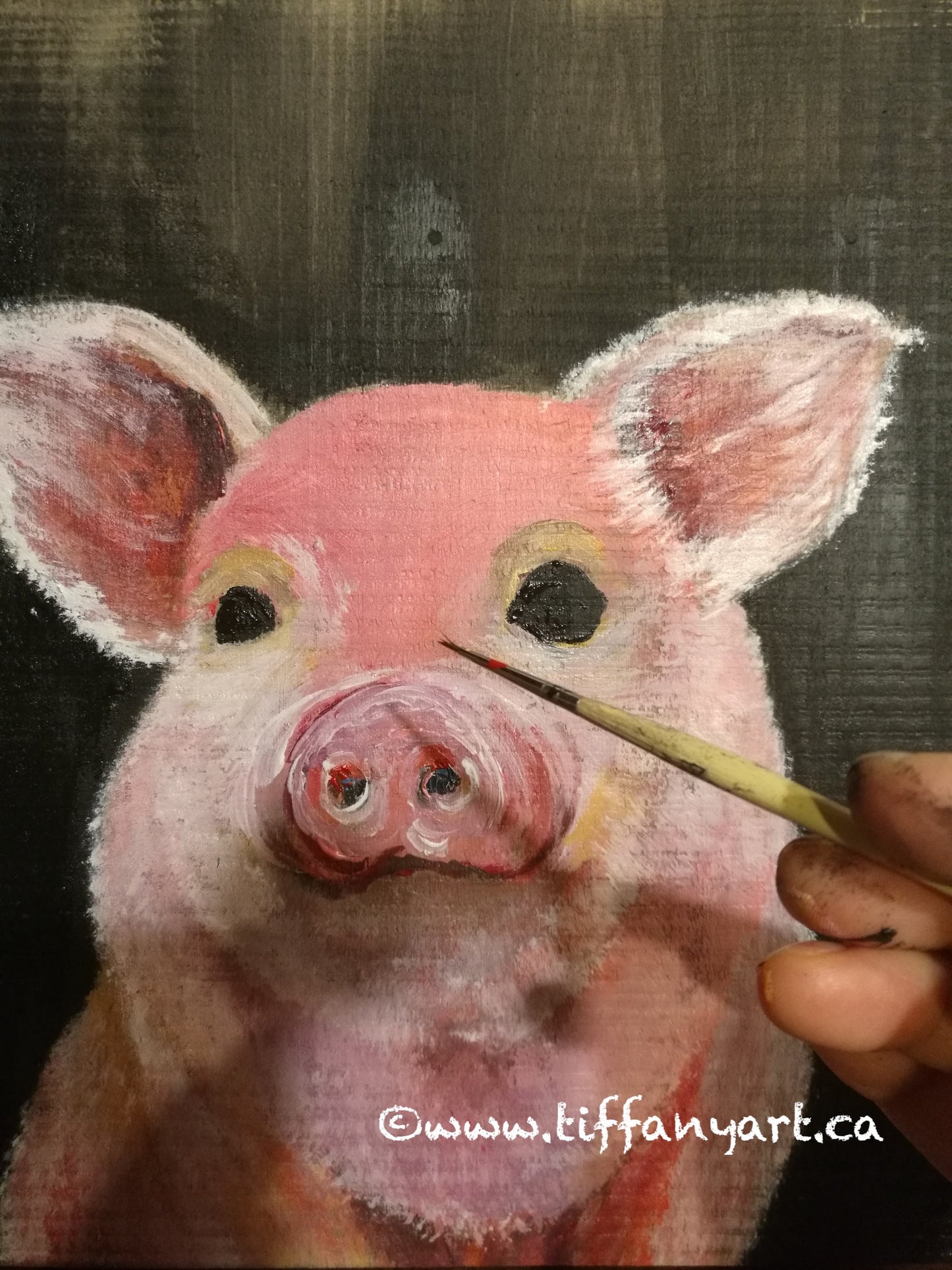 Original Pig Painting on Wood: Farmhouse Piggy Wall Art