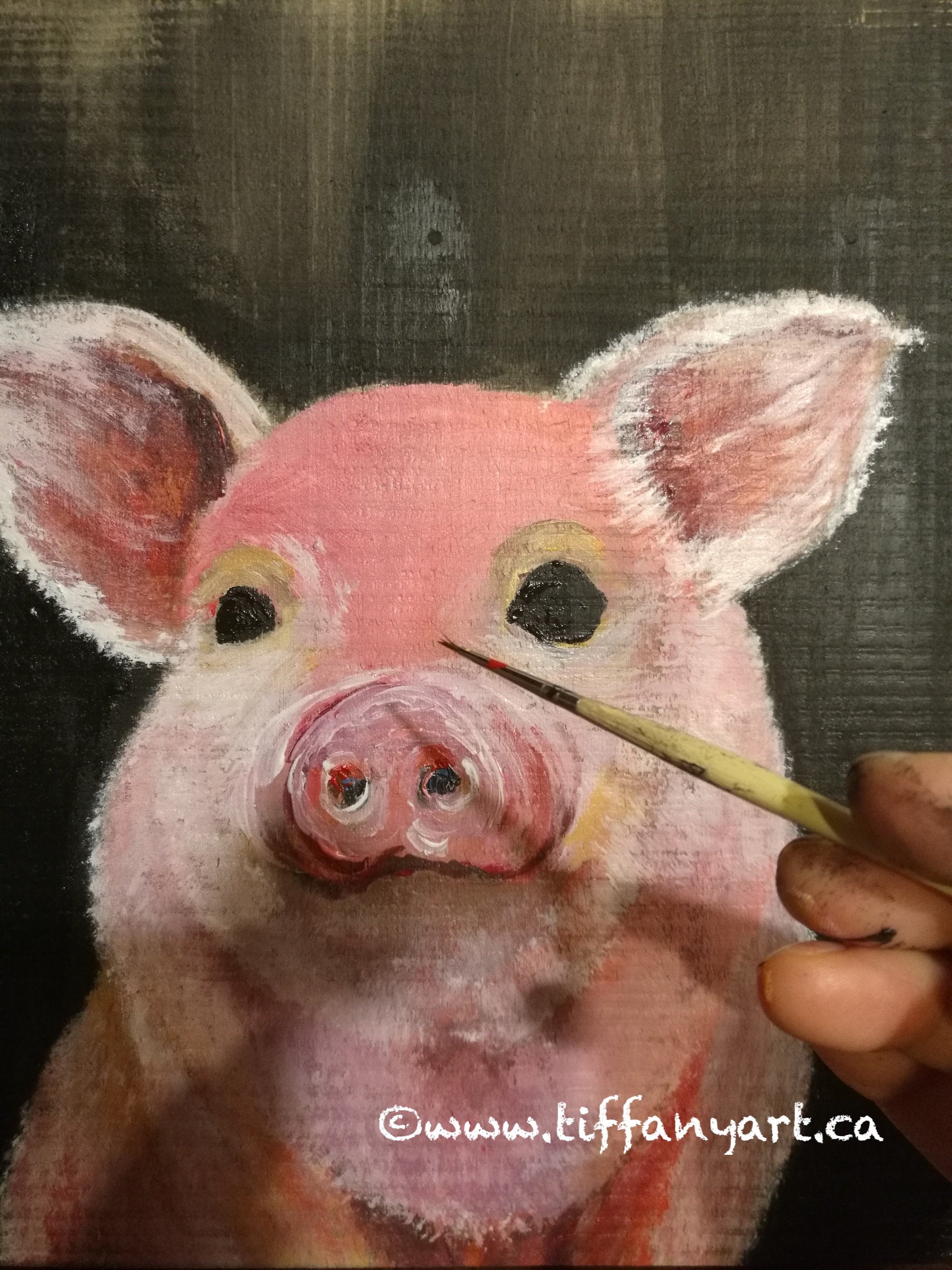 Original Pig Painting on Wood: Farmhouse Piggy Wall Art