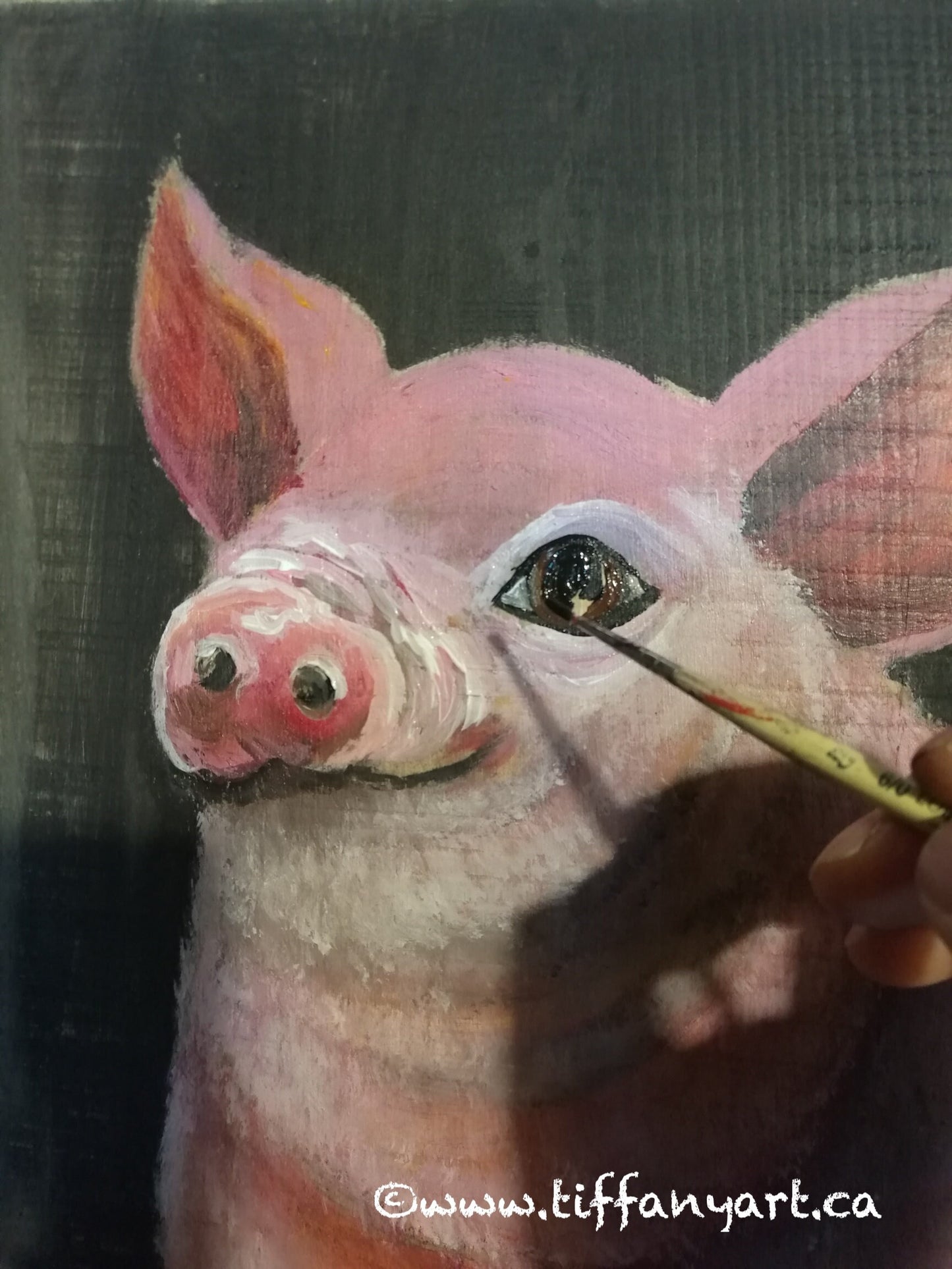 Original Pink Pig Painting on Wood: Farmhouse Kitchen Decor