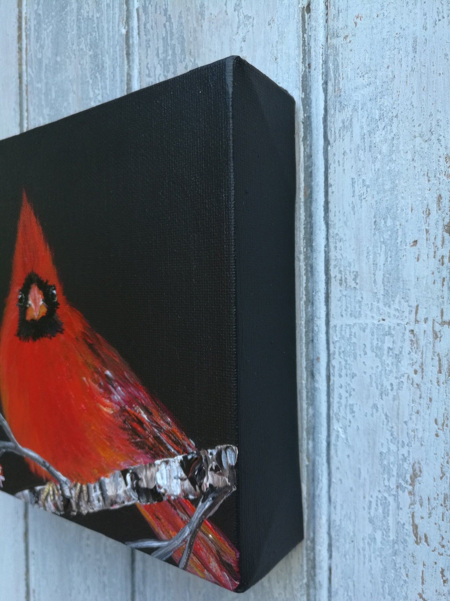 Original Cardinal Acrylic Painting, Christmas Red Bird Art, 6x6