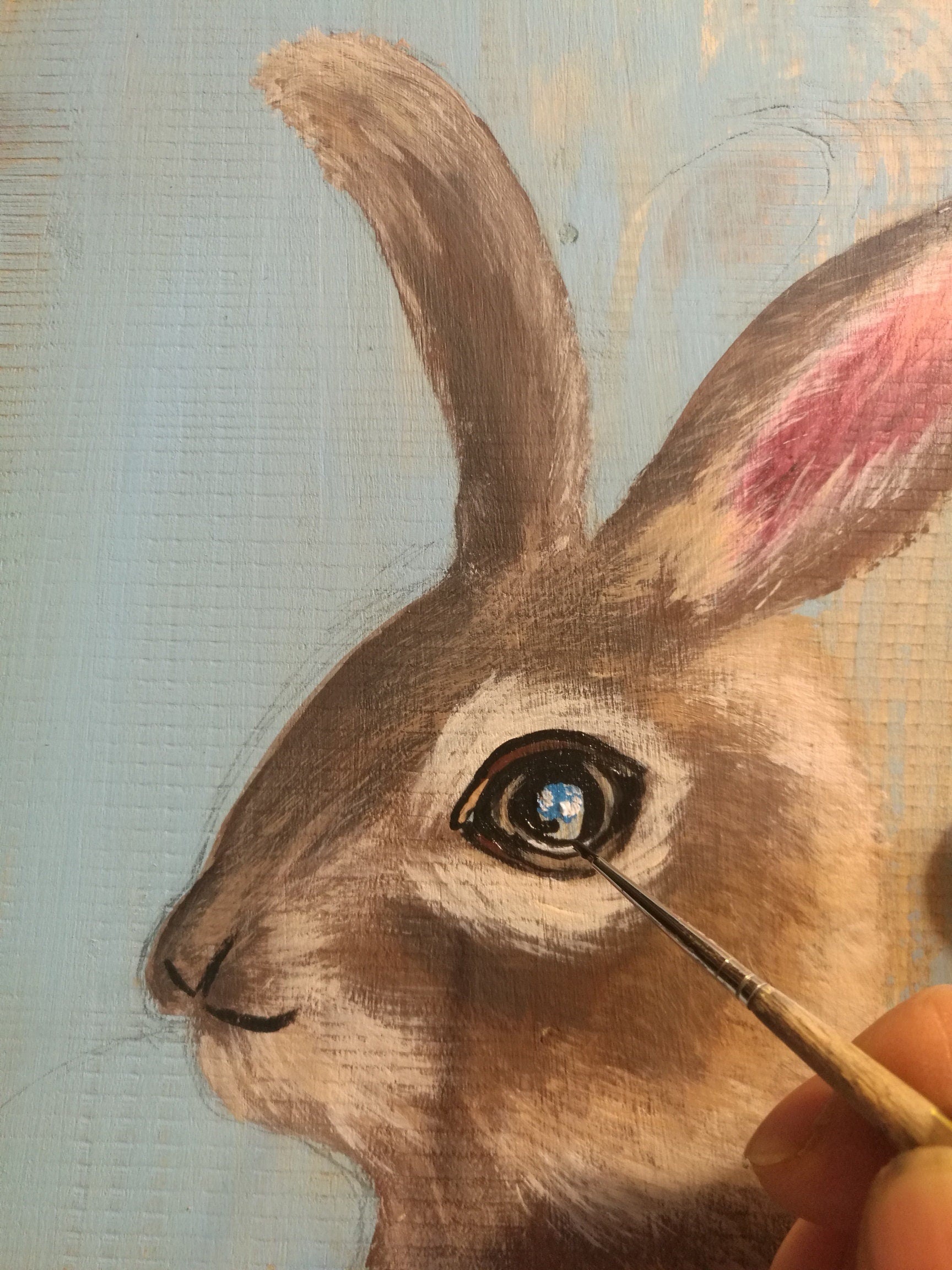 Original Bunny Painting on Wood, Spring Sign, Bunny Lover Gift, Bunny and Tulip, Easter Rabbit Painting, Gift for Mom, Mother's Day Gift