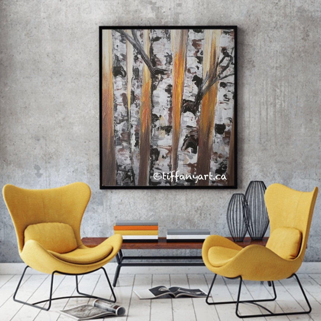 Birch Tree Landscape Abstract Painting on Canvas