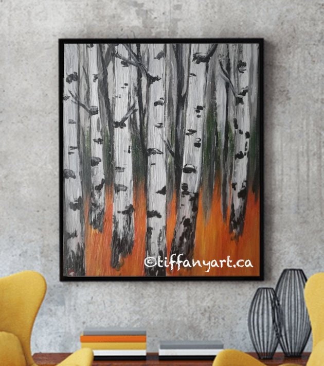 Aspen Tree Palette Knife Painting on Canvas