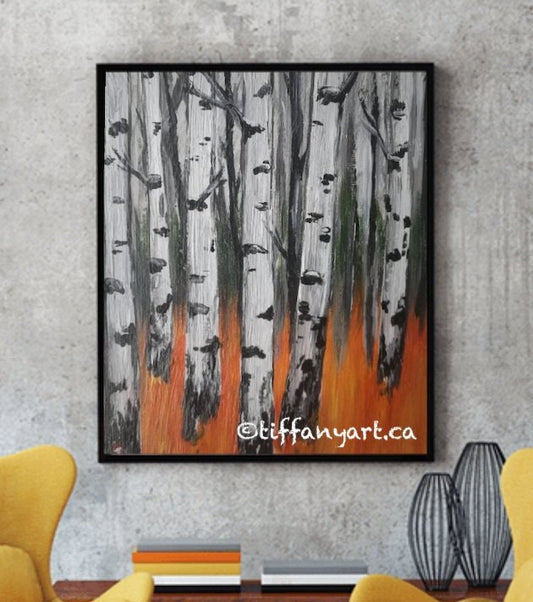 Aspen Tree Palette Knife Painting on Canvas