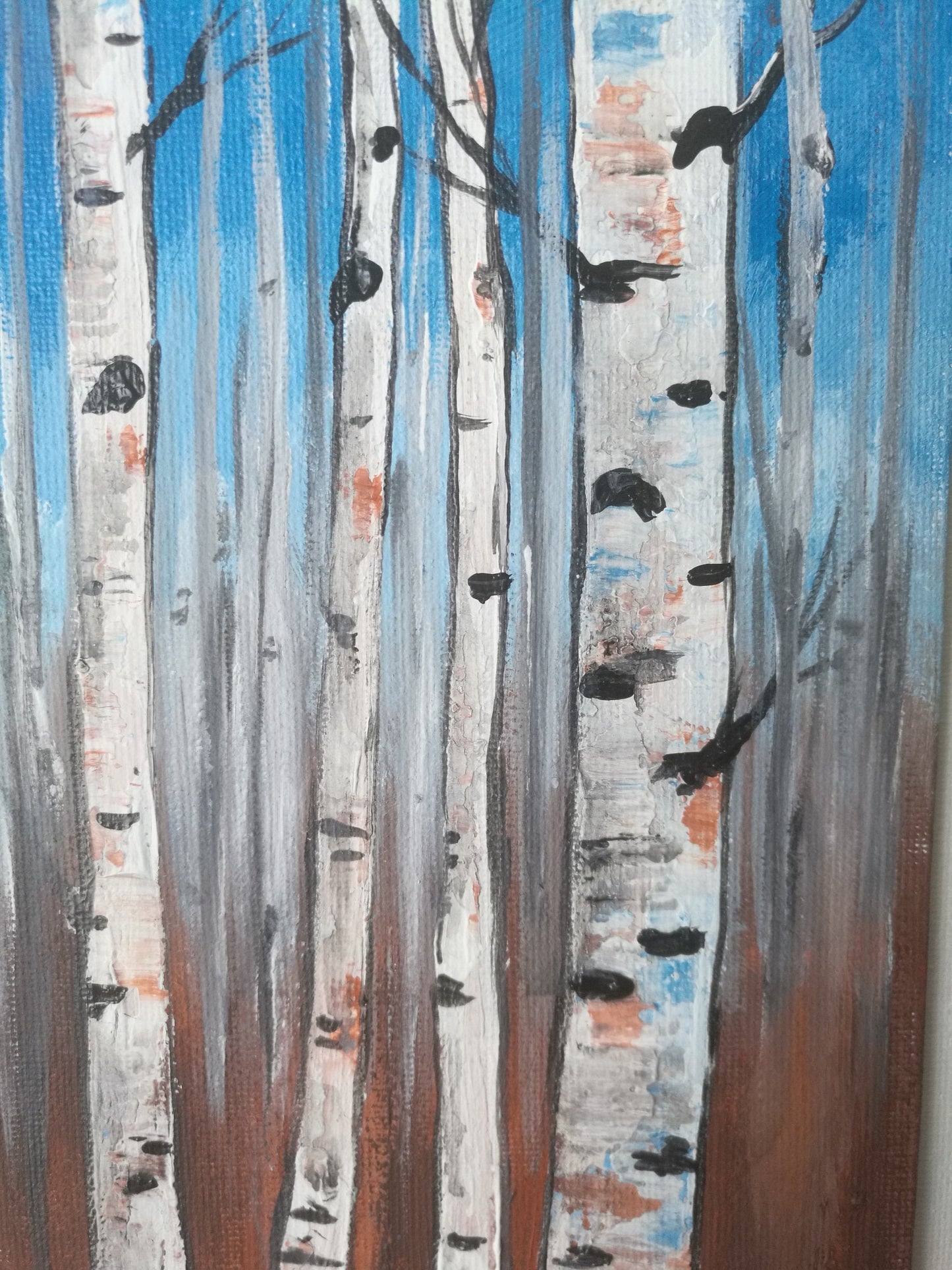 White Birch Aspen Tree Painting on Canvas