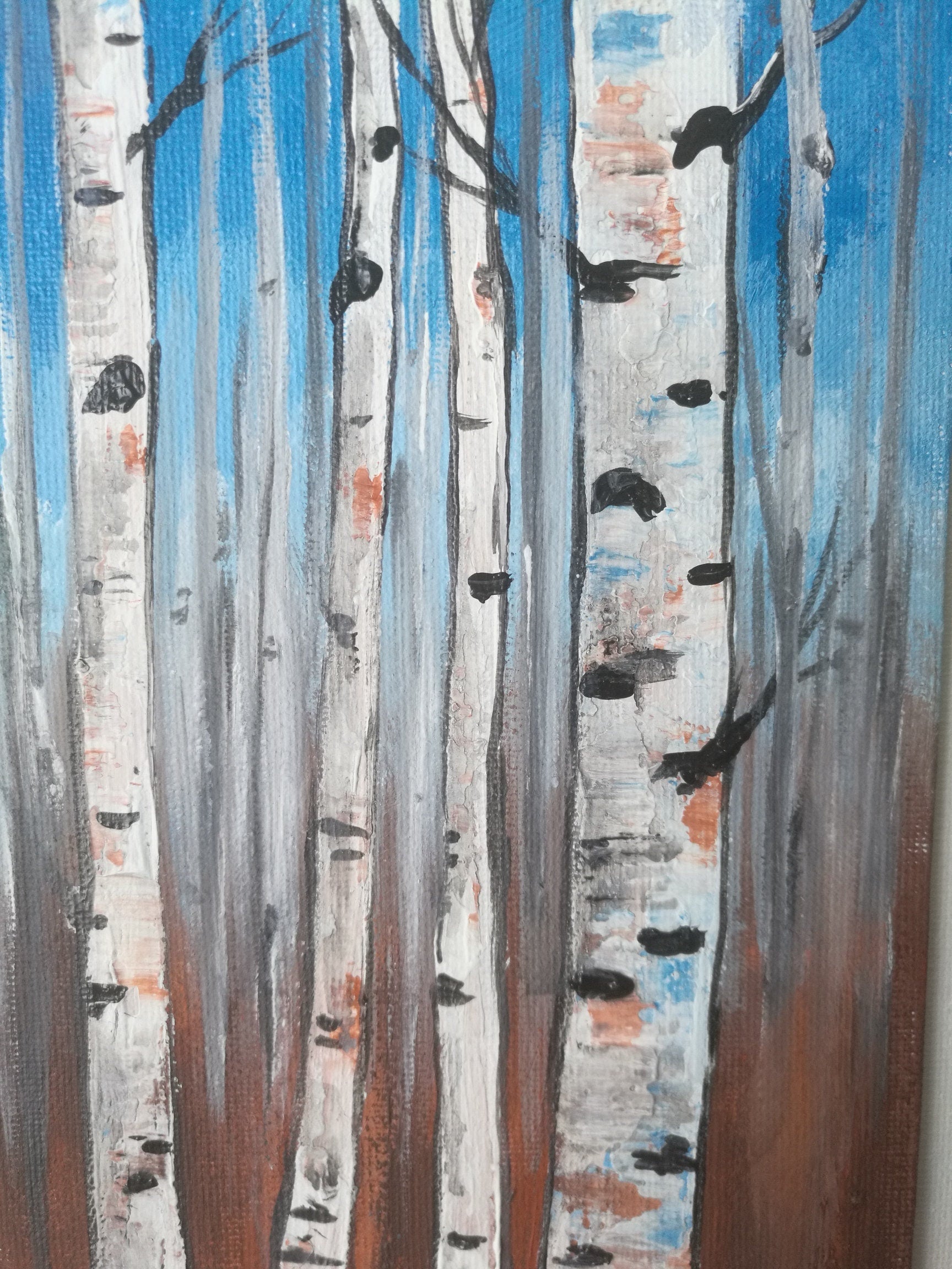 White Birch Aspen Tree Painting on Canvas
