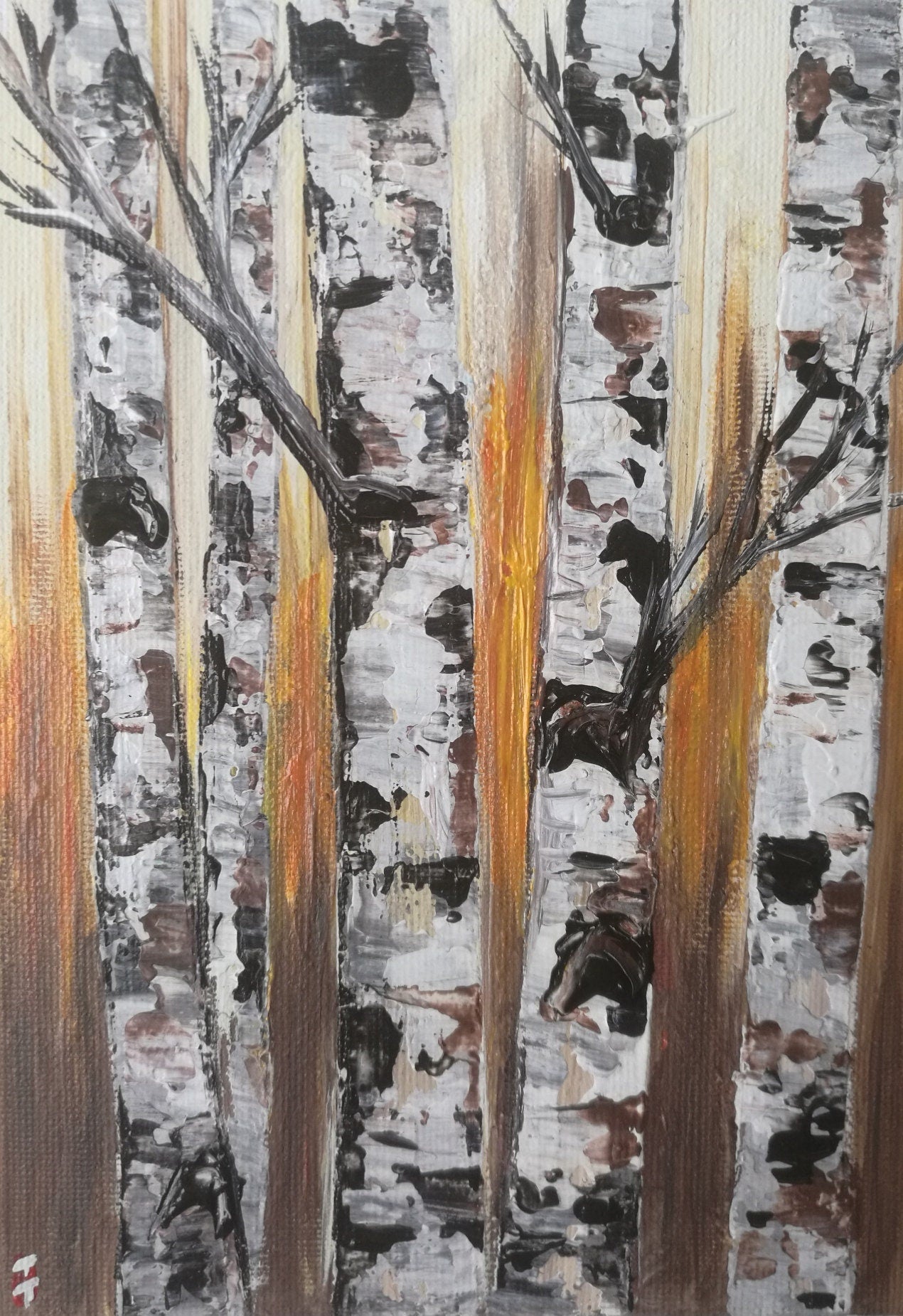 Birch Tree Landscape Abstract Painting on Canvas