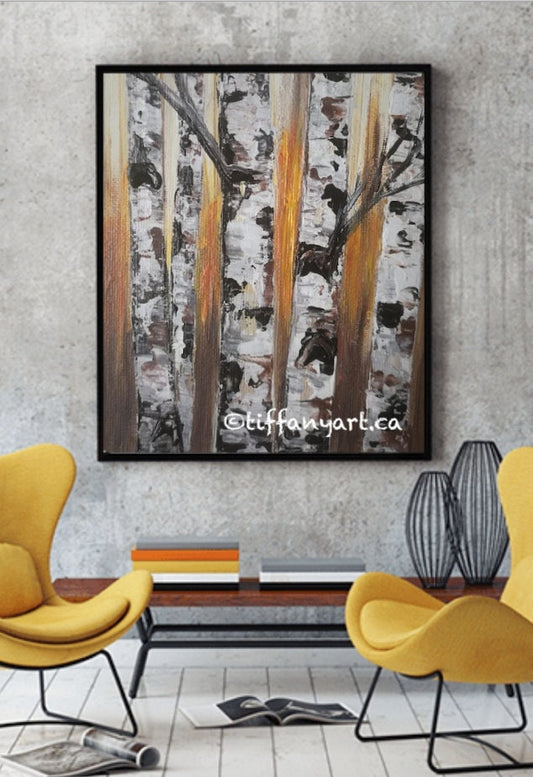 Birch Tree Landscape Abstract Painting on Canvas