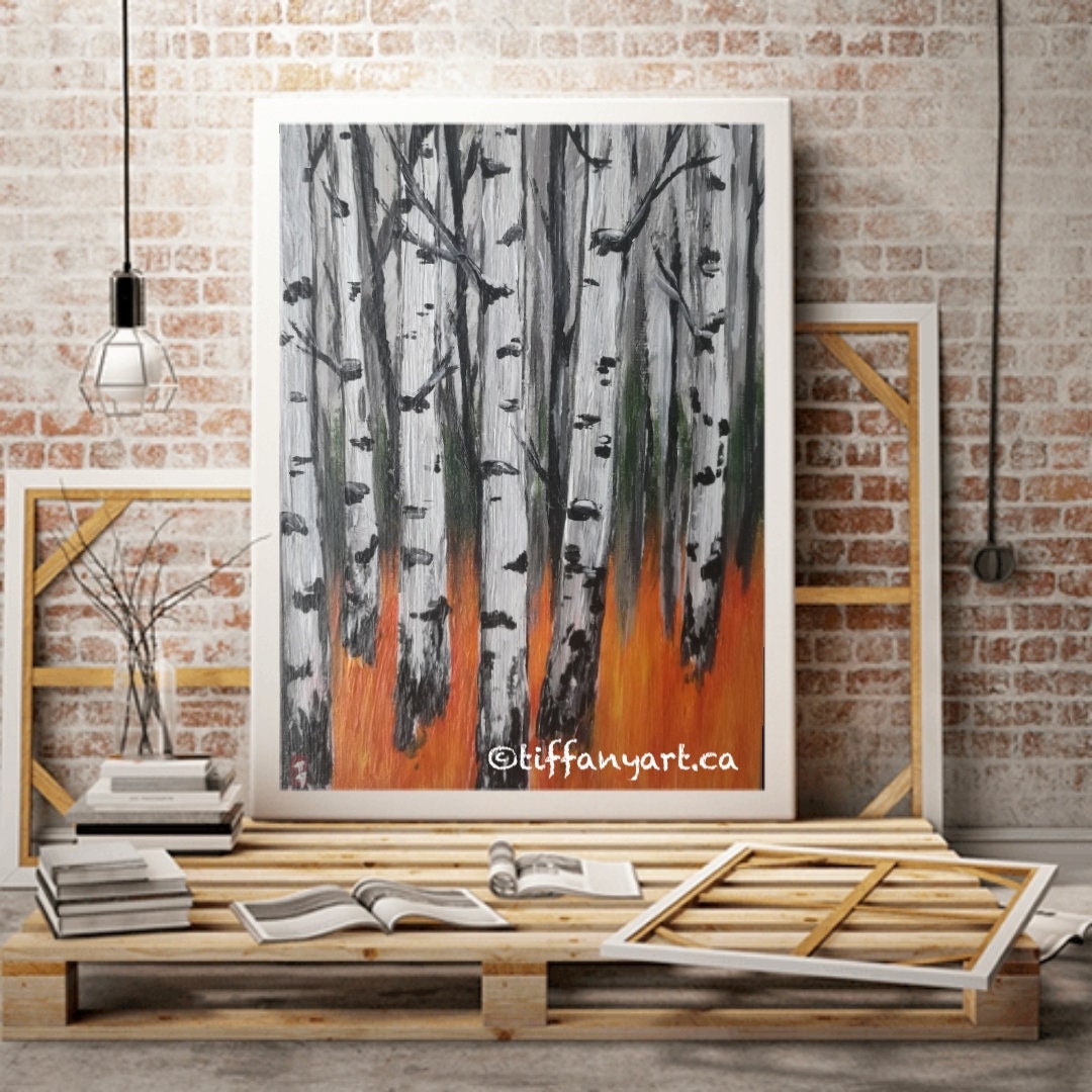 Aspen Tree Palette Knife Painting on Canvas