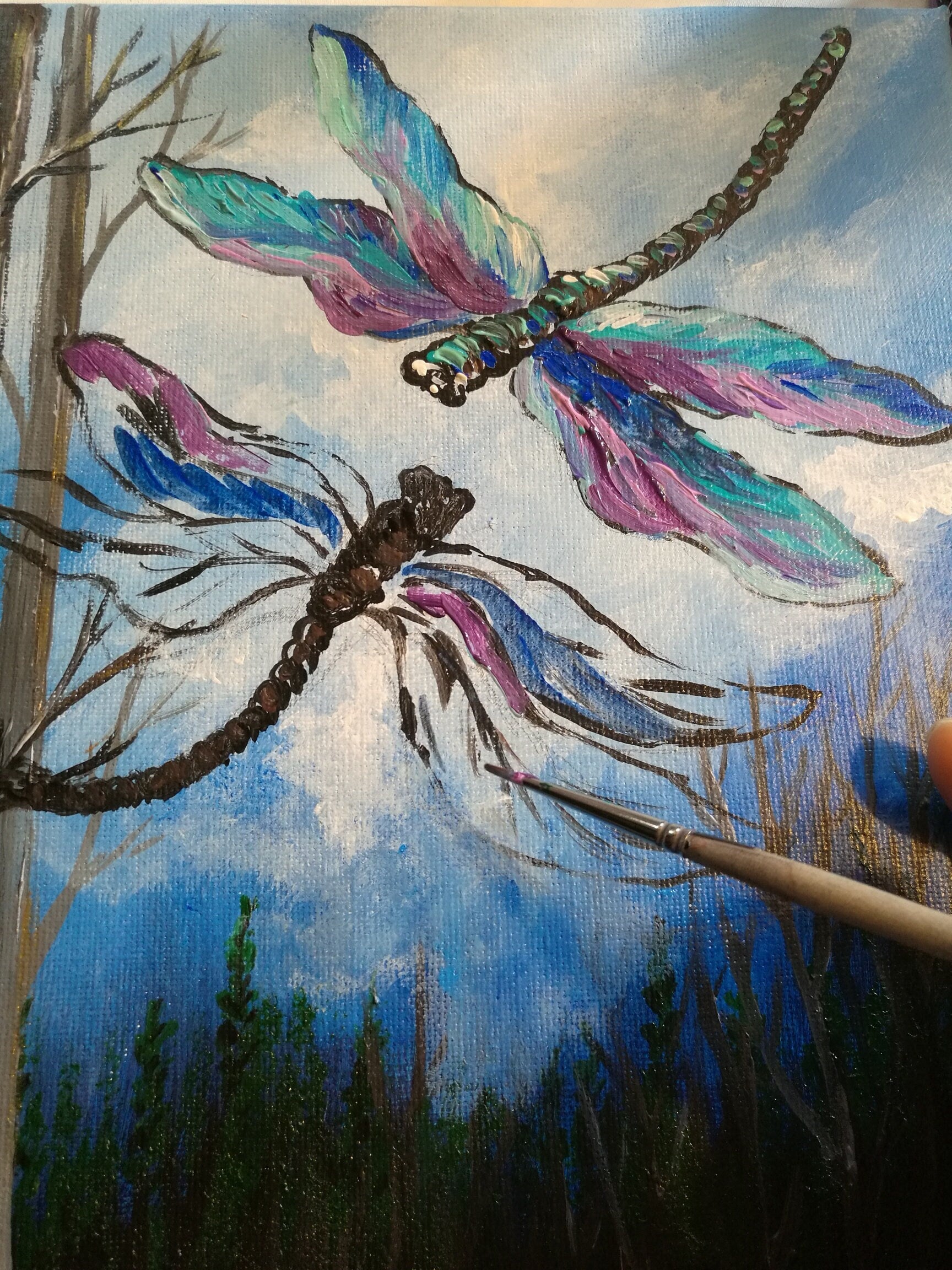Dragonfly Acrylic Painting: Sympathy Gift, Remembrance Wall Art