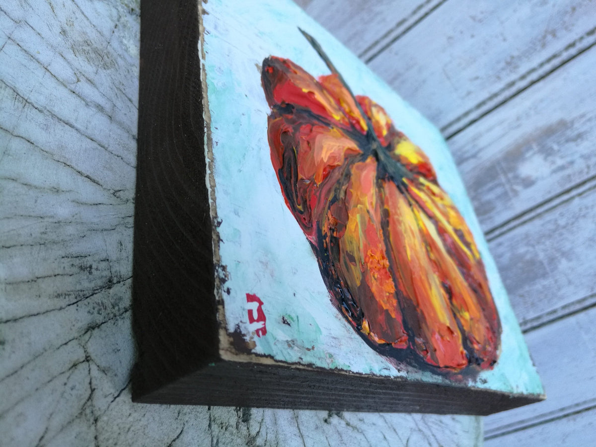 Orange Pumpkin Painting on Wood, 9.25x8"