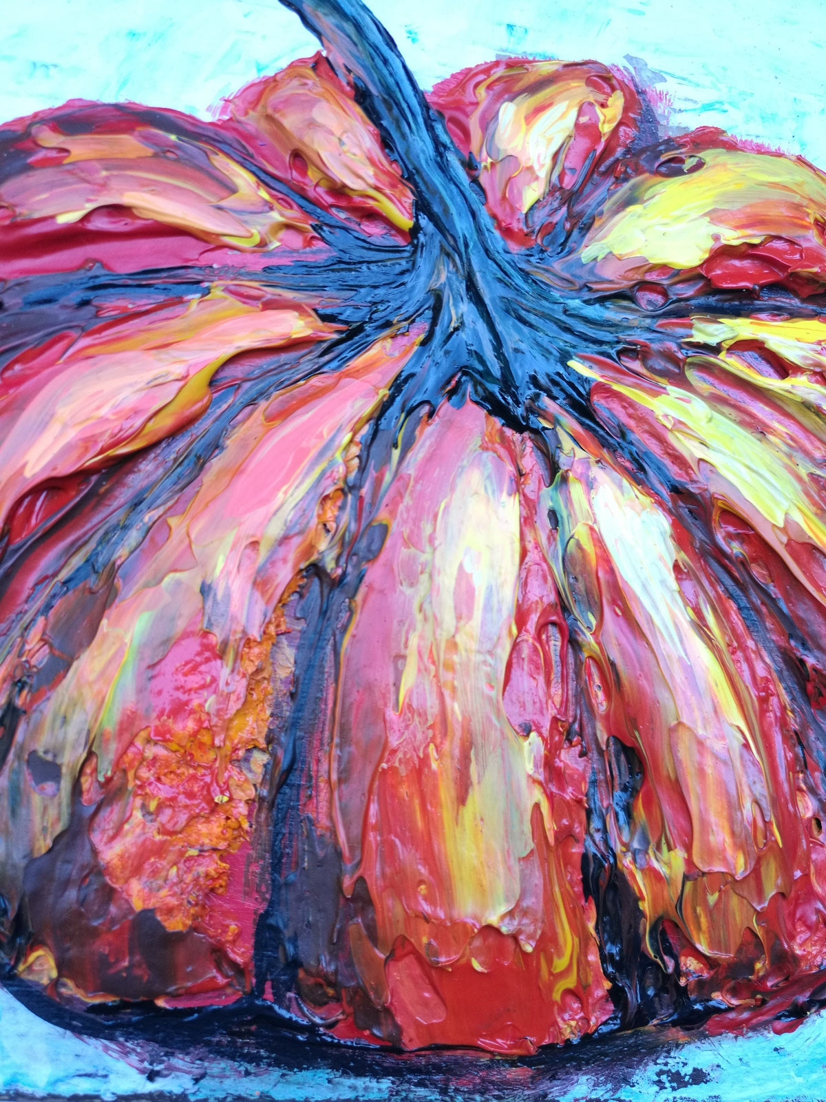Orange Pumpkin Painting on Wood, 9.25x8"