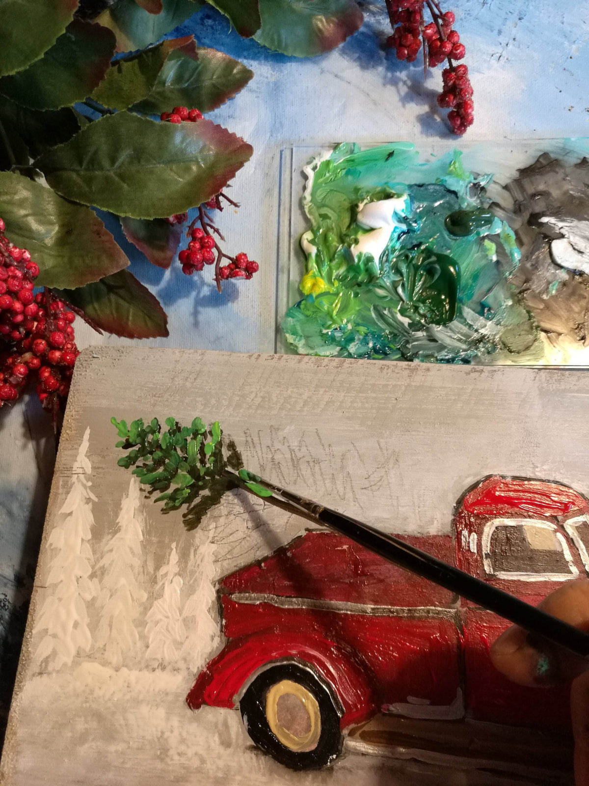 Red Christmas truck wood sign - photo 3
