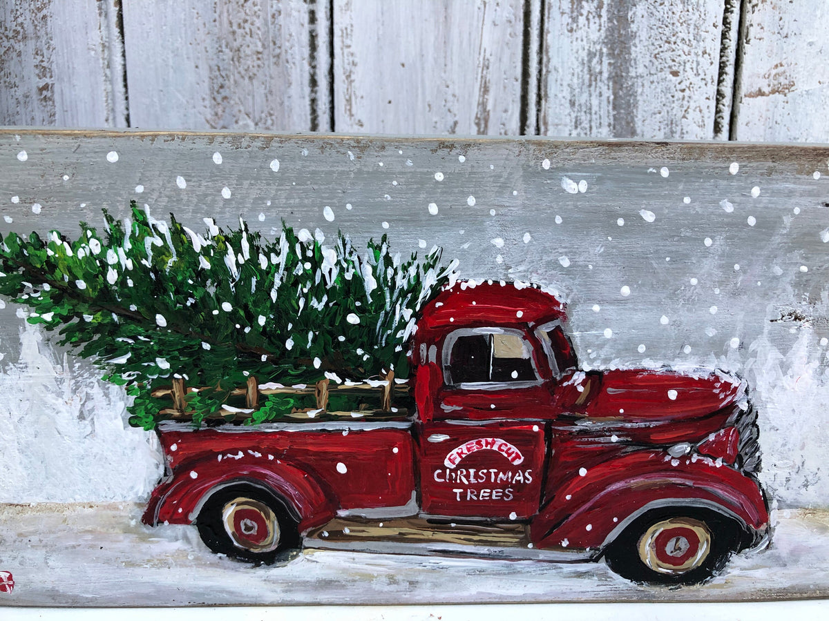 Red Christmas truck wood sign - photo 2