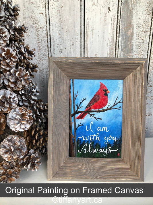 Hand Painted Cardinal Memorial Gift: Framed Acrylic Painting